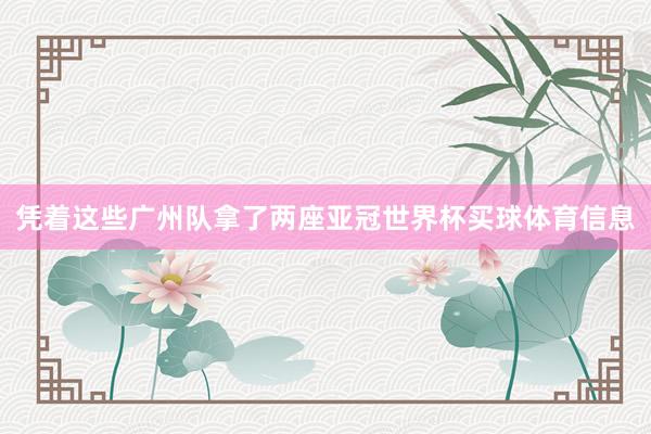 凭着这些广州队拿了两座亚冠世界杯买球体育信息
