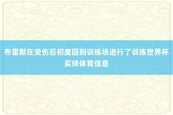 布雷默在受伤后初度回到训练场进行了训练世界杯买球体育信息