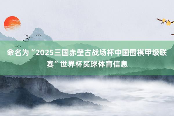 命名为“2025三国赤壁古战场杯中国围棋甲级联赛”世界杯买球体育信息